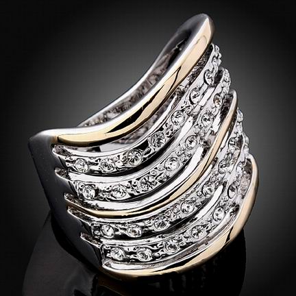 7-ROW WAVY SWAROVSKI CRYSTAL RING-sz 9